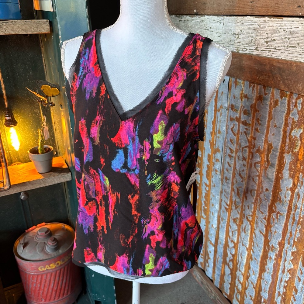 Nordstrom Halogen Black and Multicolor Tank Top Size S